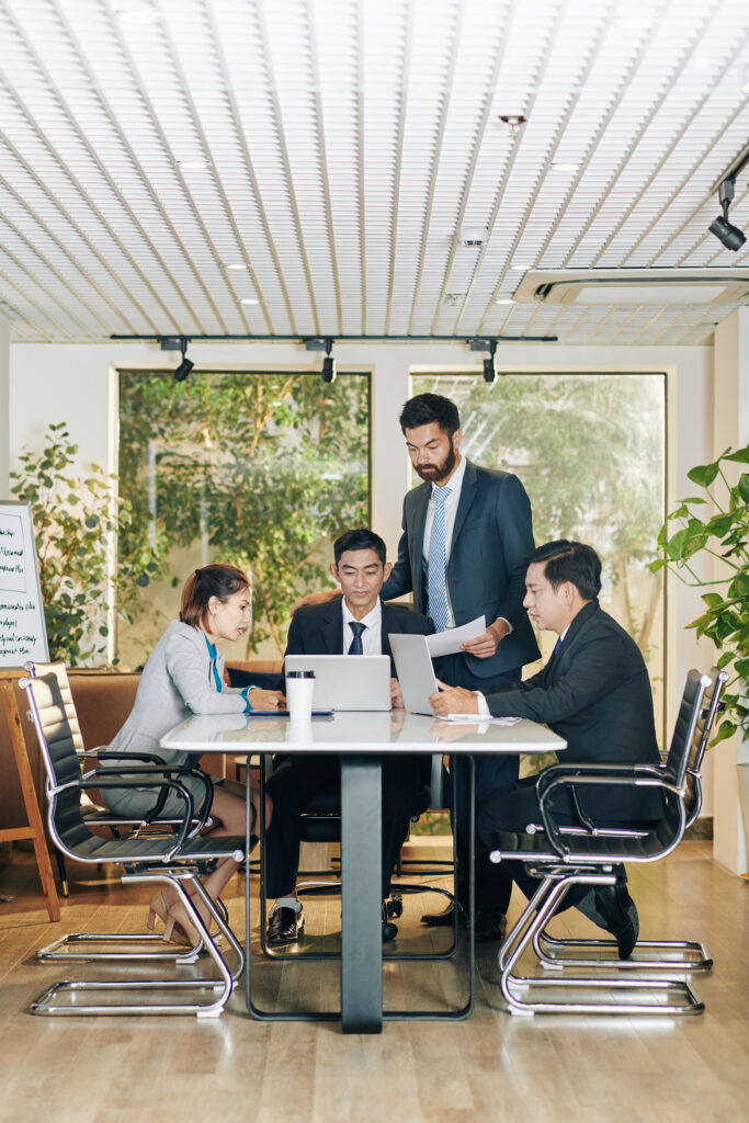 Entrepreneurs discussing documents