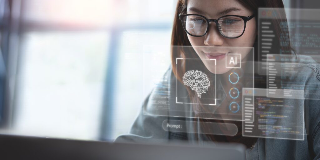 Ai,Artificial,Intelligence.,Business,Woman,Using,Ai,Technology,For,Data