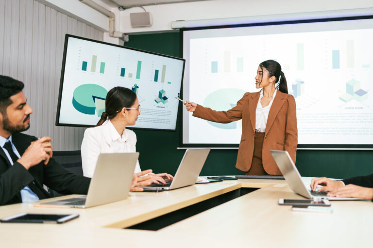 data scientist presenting to a meeting
