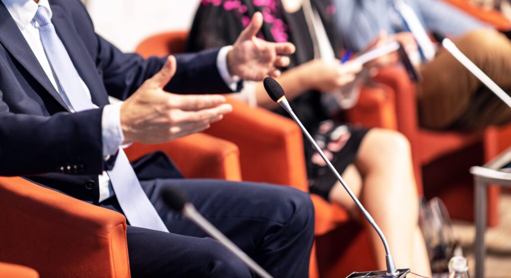 corporate leader talking to an event